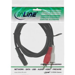 InLine Cinch/Klinke Kabel, 2x Cinch Stecker an 3,5mm Klinke Buchse, 1,5m