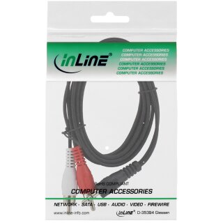 InLine Cinch/Klinke Kabel, 2x Cinch Stecker an 3,5mm Klinke Stecker, 2m