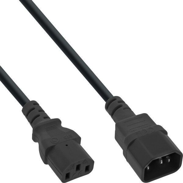 InLine® Power Cable 3 Pin IEC C13 to C14 male to female black 1.8m