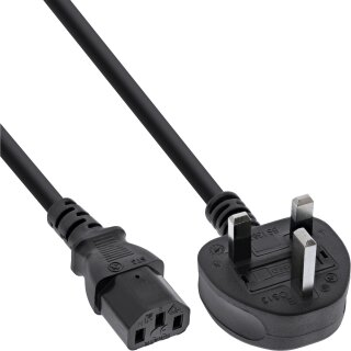 InLine® Power Cable England Plug to 3 Pin IEC C13 black H05VV-F 3x0.75mm² 1.8m