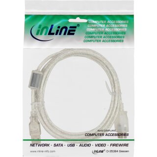 InLine® USB 2.0 Verlängerung, Stecker / Buchse, Typ A, transparent, mit Ferritkern, 0,5m