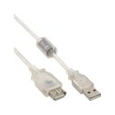 InLine® USB 2.0 Verlängerung, USB-A Stecker / Buchse, transparent, mit Ferritkern, 1m