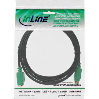 InLine® PS/2 Verlängerung, Stecker / Buchse, PC99, Kabel schwarz, Stecker grün, Kontakte gold, 2m