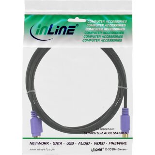 InLine® PS/2 Verlängerung, Stecker / Buchse, PC99, Kabel schwarz, Stecker violett, Kontakte gold, 2m