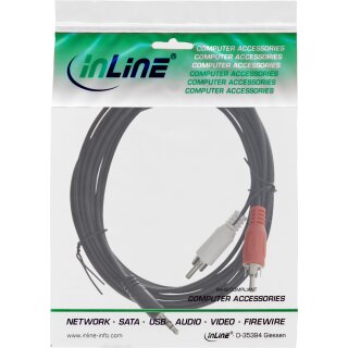 InLine® Cinch/Klinke Kabel, 2x Cinch Stecker an 3,5mm Klinke Stecker, 3m
