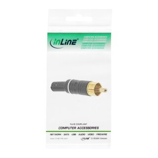 InLine® Cinchstecker Lötversion, Metall schwarz, Ring weiß, für 6mm Kabel