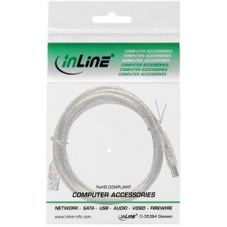 InLine® USB 2.0 Kabel, A an B, transparent, 3m