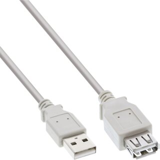 InLine® USB 2.0 Verlängerung, USB-A Stecker / Buchse, beige/grau, 3m