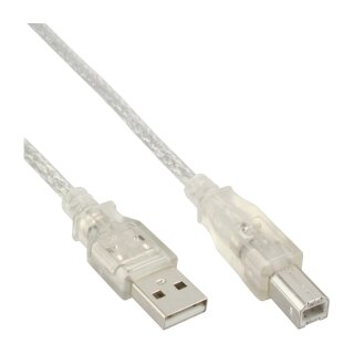 InLine USB 2.0 Kabel, A an B, transparent, 2m