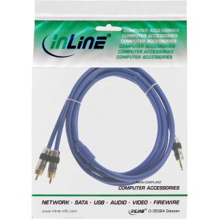 InLine® Cinch/Klinke Kabel, PREMIUM, 2x Cinch Stecker an 3,5mm Klinke Stecker, 15m