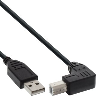 InLine USB 2.0 Kabel, A an B unten abgewinkelt, schwarz, 0,5m