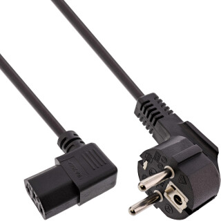 InLine Mains Power Cable for PC C13 angled black 0.5m