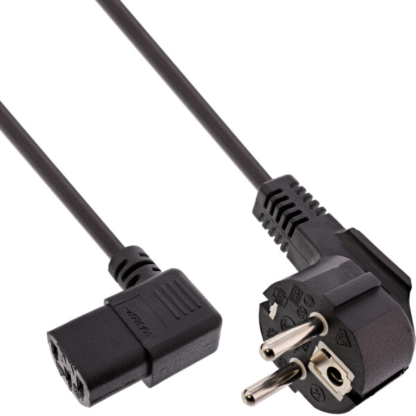 InLine® Power Cable Type F German C13 left angled black 0.5m