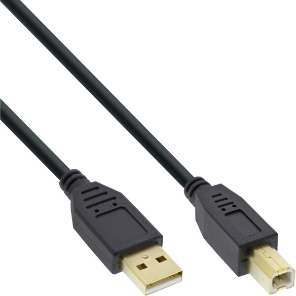 InLine® USB 2.0 Cable Type A male to B female plated Type A male to B male black 0.3m
