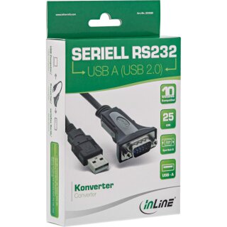 InLine® USB 2.0 zu Seriell Adapterkabel, USB A an 9pol Sub D Stecker, 0,25m