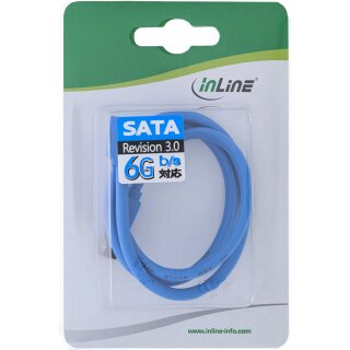 InLine SATA 6Gb/s Anschlusskabel rund, abgewinkelt rechts, blau, mit Lasche, 0,5m