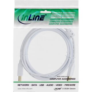 InLine® USB 2.0 Kabel, A an B, weiß / gold, mit Ferritkern, 3m