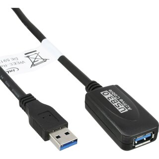 InLine® USB 3.2 Gen 1 Active Repeater Cable Type A male to Type A female black 5m