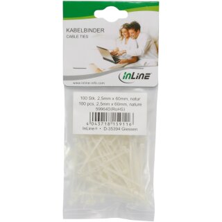InLine® Kabelbinder, Länge 60mm, Breite 2,5mm, natur, 100 Stück