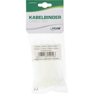 InLine® Kabelbinder, Länge 100mm, Breite 2,5mm, natur, 100 Stück
