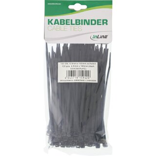 InLine® Kabelbinder, Länge 160mm, Breite 4,8mm, schwarz, 100 Stück