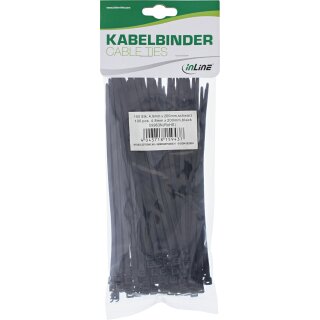 InLine® Kabelbinder, Länge 200mm, Breite 4,8mm, schwarz, 100 Stück