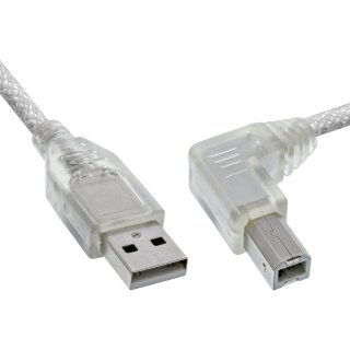 InLine® USB 2.0 Kabel, A an B rechts abgewinkelt, transparent, 1m
