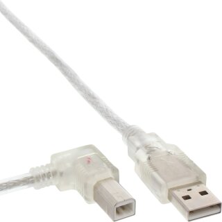 InLine® USB 2.0 Kabel, A an B links abgewinkelt, transparent, 1m