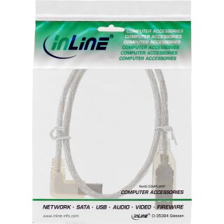 InLine® USB 2.0 Kabel, A an B links abgewinkelt, transparent, 3m
