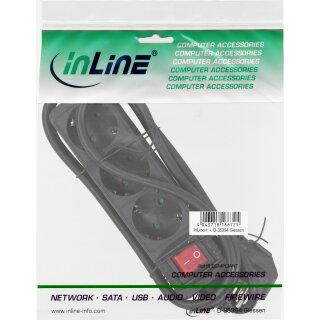 InLine® Steckdosenleiste, 3-fach Schutzkontakt, mit Schalter, 3m, schwarz