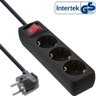 InLine® Power Strip 3 Port Type F German with power-switch black 3m