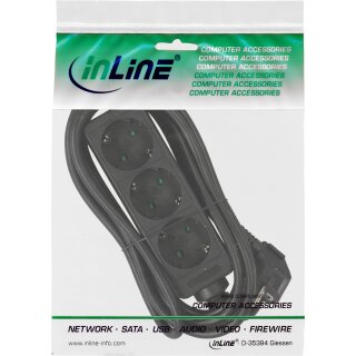 InLine® Steckdosenleiste, 3-fach Schutzkontakt, 3m, schwarz