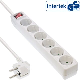 InLine® Steckdosenleiste, 6-fach Schutzkontakt, mit Schalter, 5m, weiß
