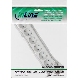 InLine® Steckdosenleiste, 6-fach Schutzkontakt, 3m, weiß