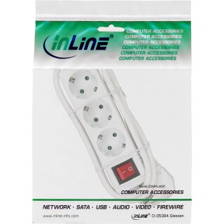 InLine® Steckdosenleiste, 3-fach Schutzkontakt, mit Schalter, 1,5m, weiß