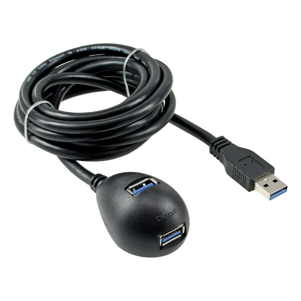 InLine® USB 3.2 Cable Type A male to A female + Power with Stand black 3m