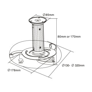 InLine® Deckenhalterung für Beamer, Höhe 130/200mm, max. 10kg
