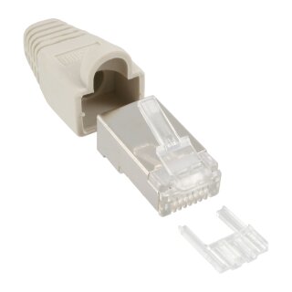 InLine Crimp Connector RJ45 8P8C shielded with threader + bend protection grey 100 pcs.
