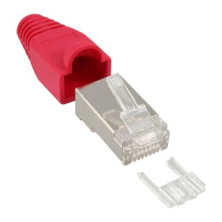 InLine Crimp Connector RJ45 shielded with bend protection + threader red 10 pcs.