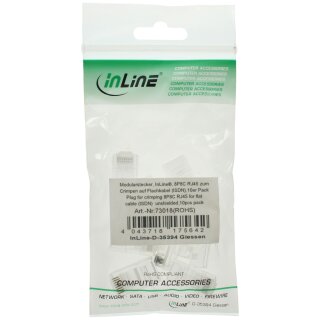 InLine® Modularstecker, 8P8C RJ45 zum Crimpen auf Flachkabel (ISDN), 10er Pack