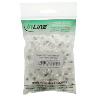 InLine® Modularstecker, 6P6C RJ12 zum Crimpen auf Flachkabel, 100er Pack