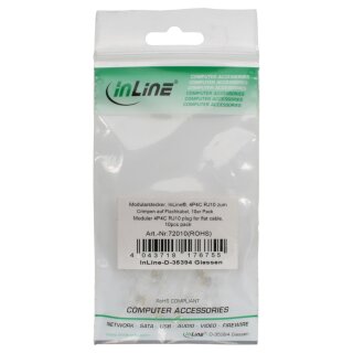 InLine® Modularstecker, 4P4C RJ10 zum Crimpen auf Flachkabel, 10er Pack