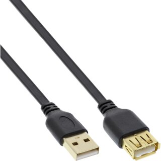 InLine® USB 2.0 Flachkabel Verlängerung, A Stecker / Buchse, schwarz, Kontakte gold, 0,5m