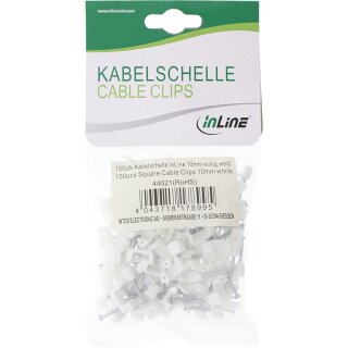 InLine® 100pcs. Pack Square Cable Clamp 8mm white
