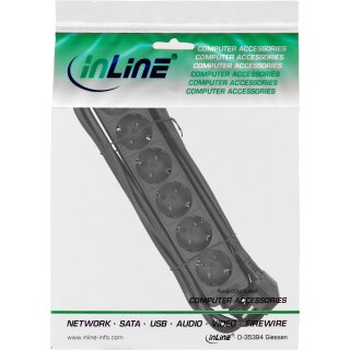 InLine® Steckdosenleiste, 6-fach Schutzkontakt, 1,5m, schwarz