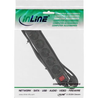 InLine® Steckdosenleiste, 6-fach Schutzkontakt, mit Schalter, 5m, schwarz