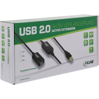 InLine USB 2.0 Aktiv-Verlngerung, mit Signalverstrkung Repeater, Stecker A an Buchse A, 25m