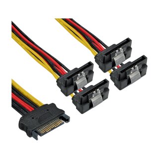 InLine® SATA Power 1 to 4 Cable Socket to 4x SATA plug angled with latches 0.15m