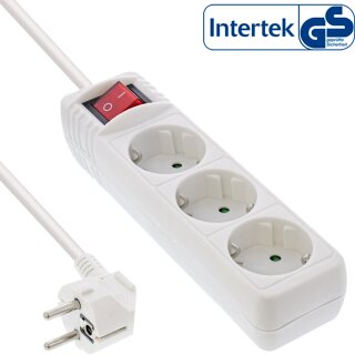 InLine® Steckdosenleiste, 3-fach Schutzkontakt mit Schalter, 5m, weiß