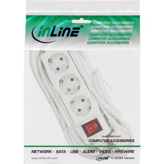 InLine® Steckdosenleiste, 3-fach Schutzkontakt mit Schalter, 5m, weiß